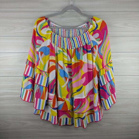 John Mark Off The Shoulder Colorful Vacation Top - Picture 7 of 8